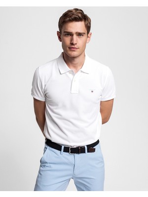 Gant Erkek Beyaz Slim Fit Pique Polo