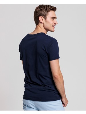 Gant Erkek Lacivert Slim Fit V Yaka T-Shirt 234104.433