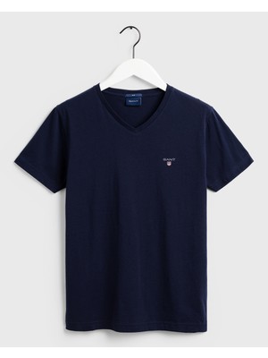 Gant Erkek Lacivert Slim Fit V Yaka T-Shirt 234104.433