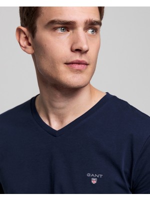 Gant Erkek Lacivert Slim Fit V Yaka T-Shirt 234104.433