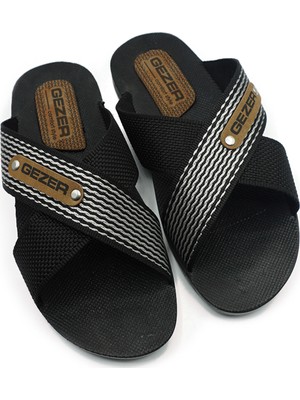 Gezer Pnr Terlik Erkek Halatlı Siyah Terlik Sokak Yazlık Sokak-Ev Terliği 10489