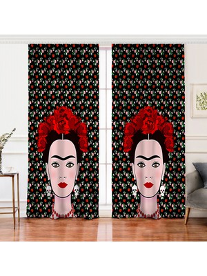 Çift Kanat Özel Tasarım Frida Dijital Baskılı Fon Perde