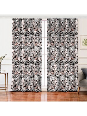 Çift Kanat Leopar Baskılı Ikat Desenli Modern Dijital Baskılı Fon Perde