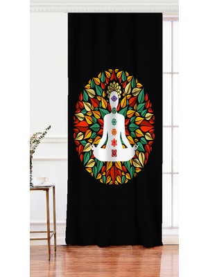 Tek Kanat Uzak Doğu Yoga Motifleri Mandala Özel Tasarım Dijital Baskılı Fon Perde
