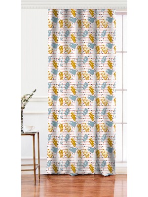 Tek Kanat Beyaz Zeminde Sulu Boya Pembe Yan Çizgi Motifli Dijital Baskılı Fon Perde