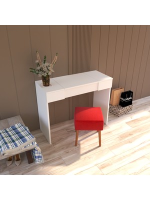 Tocco 1080 Pınar Aynalı Puflu Çekmeceli Lüx Makyaj Masası-BEYAZ