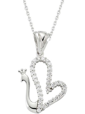 KENPAZAR Gumush Gümüş Kalpli Kuğu Kadın Kolye