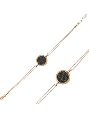 Gumush Gümüş Siyah Taşlı Yuvarlak Bileklik