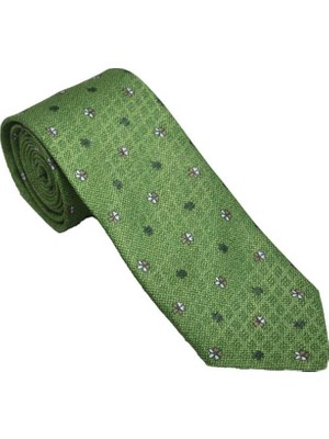 Brianze Çiçek Desen Italyan Stil Yeşil Mendilli Kravat