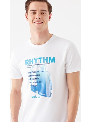 Mavi Erkek Rhythm Baskılı Beyaz Tişört 066538-620