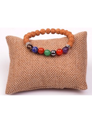 Taş Sandığı Çakra Taşlarından Bileklik - Rudraksha Tohumlu 8 mm