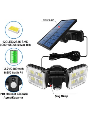 Triline 120 LED Solar Lamba 20W Güneş Enerjili Aydınlatma