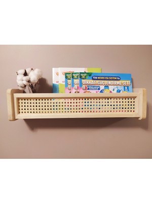 Babyroomstore Hazeranlı Ahşap Montessori Kitaplık Bebek ve Çocuk Odası Hasır Raf