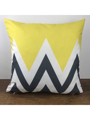 Cango Home Sarı Gri Geometrik Yastık Kırlent Kılıfı - Çift Tarafı Baskılı
