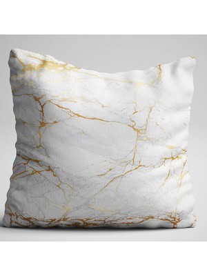 Cango Home Sarı Altın Damarlı Mermer Özel Tasarım Yastık Kırlent Kılıfı 303 - Çift Tarafı Baskılı