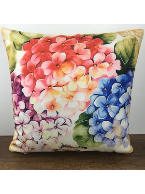 Cango Home Turuncu Mavi Çiçekli Yastık Kırlent Kılıfı - Çift Tarafı Baskılı