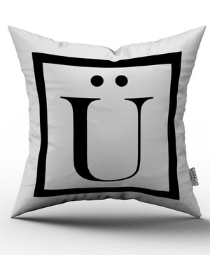 Cango Home Siyah Beyaz Harf Dijital Baskılı Kırlent Kılıfı - Ü