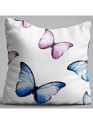 Cango Home Pembe Mavi Kelebek Özel Tasarım Yastık Kırlent Kılıfı 571 - Çift Tarafı Baskılı