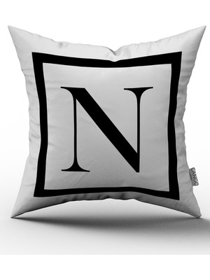Cango Home Siyah Beyaz Harf Dijital Baskılı Kırlent Kılıfı - N
