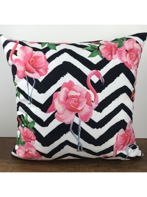 Cango Home Siyah Geometrik Desenli Pembe Flamingo Yastık Kırlent Kılıfı - Çift Tarafı Baskılı