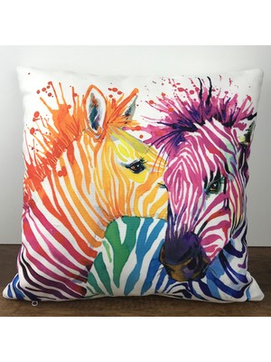 Cango Home Zebra Desenli Sarı Turuncu Pembe Yastık Kırlent Kılıfı - Çift Tarafı Baskılı