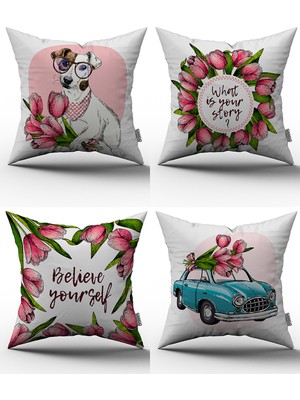 Cango Home 4'lü Kırlent Kılıfı Seti - 43X43 cm - 051