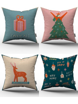 Cango Home Yılbaşı 4'lü Kırlent Kılıfı Seti - 43X43 cm - 057