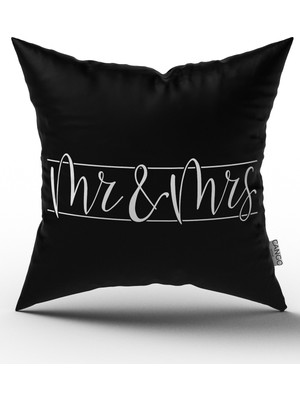 Cango Home Kadın Erkek Mr. Mrs. Dijital Baskılı Kırlent Kılıfı - Siyah