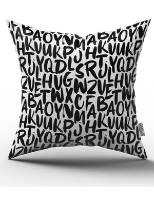 Cango Home Beyaz Siyah Harflı Dijital Baskılı Kırlent Kılıfı