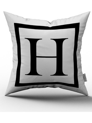 Cango Home Siyah Beyaz Harf Dijital Baskılı Kırlent Kılıfı - H
