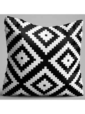 Cango Home Geometrik Siyah Beyaz Yastık Kırlent Kılıfı 555 - Çift Tarafı Baskılı