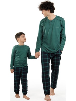 Malabadi Yeşil Ekoseli  Düğmeli Yaka Kışlık  Erkek Pijama Takımı 6015