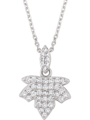 Altın Sepeti Gümüş Taşlı Çınar Yaprağı Kolye G902KL