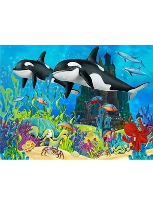 Eko Dekor Akvaryum Balinalar Çocuk Odası Duvar Kağıdı  Kanvas Tek Parca