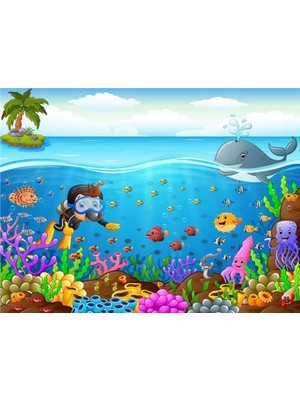 Eko Dekor Akvaryum Gezgini Çocuk Odası Duvar Kağıdı  Kanvas Tek Parca