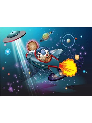 Eko Dekor Astronot ve Ufo Çocuk Odası Duvar Kağıdı  Kanvas Tek Parca