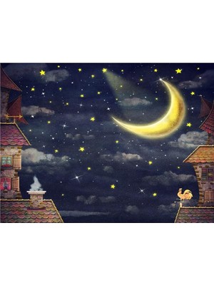 Eko Dekor Ay Dede ve Yıldızlar Çocuk Odası Duvar Kağıdı  Kanvas Tek Parca