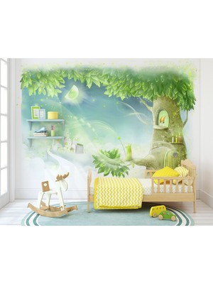 Eko Dekor Ağaç Ev Çocuk Odası Duvar Kağıdı  Kanvas Tek Parca