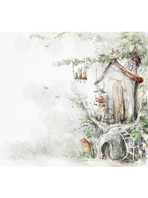 Eko Dekor Ağaç Ev Çocuk Odası Duvar Kağıdı  Kanvas Tek Parca