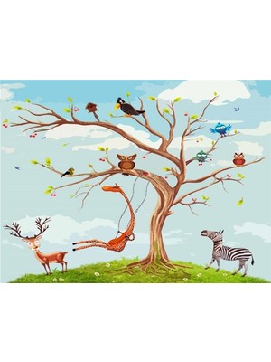 Eko Dekor Ağaç ve Sevimli Hayvanlar Çocuk Odası Duvar Kağıdı Vinil