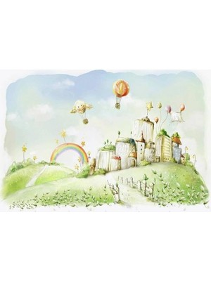 Eko Dekor Balon ve Gökkuşağı Görseli Çocuk Odası Duvar Kağıdı  Kanvas Tek Parca