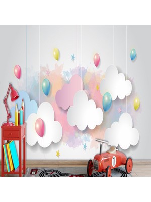 Eko Dekor Balonlar ve Bulutlar Çocuk Odası Duvar Kağıdı Vinil