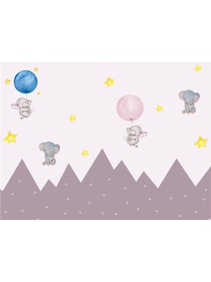 Eko Dekor Balonlu Filler Çocuk Odası Duvar Kağıdı  Kanvas Tek Parca