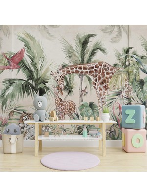 Eko Dekor Botanik Orman Sakinleri Çocuk Odası Duvar Kağıdı  Kanvas Tek Parca