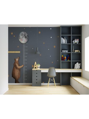 Eko Dekor Boy Ölçer Ayıcık Çocuk Odası Duvar Kağıdı  Kanvas Tek Parca