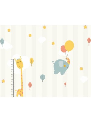 Eko Dekor Boy Ölçer Zürafa ve Balonlu Fil Çocuk Odası Duvar Kağıdı  Kanvas Tek Parca