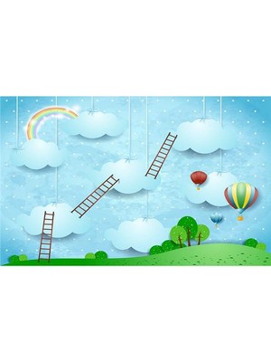 Eko Dekor Bulut Desenli Çocuk Odası Duvar Kağıdı  Kanvas Tek Parca