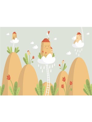 Eko Dekor Bulut Evler Çocuk Odası Duvar Kağıdı Vinil