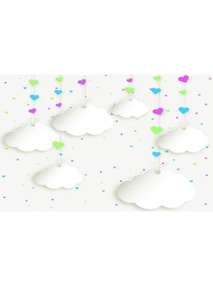 Eko Dekor Bulut Görselli Çocuk Odası Duvar Kağıdı  Kanvas Tek Parca
