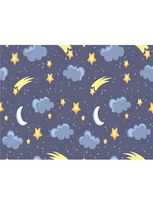 Eko Dekor Bulut ve Yıldızlar Çocuk Odası Duvar Kağıdı  Kanvas Tek Parca